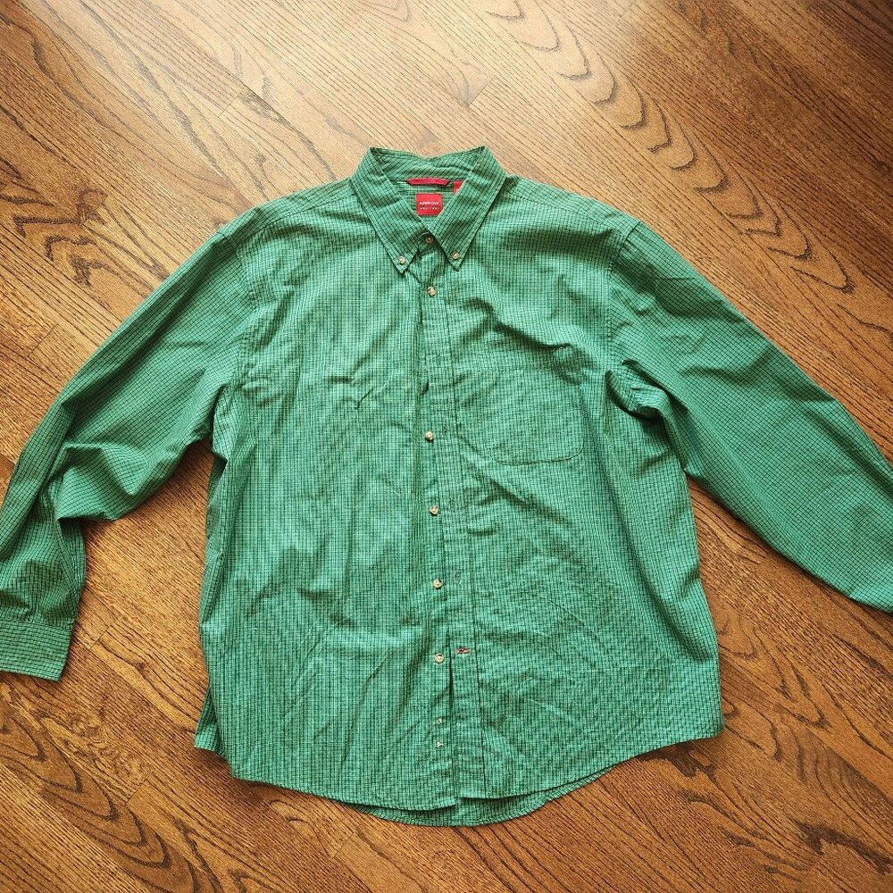Arrow Men’s Long Sleeve Button-Down Shirt – Green Micro Check – Size XL